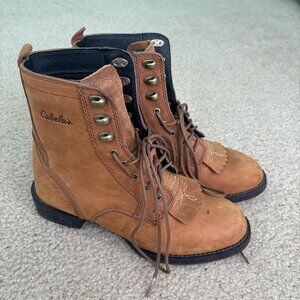 Cabelas Kiltie Leather Boots Womens 6 Brown Lace Up Western